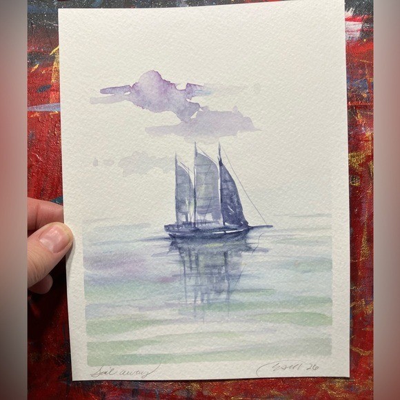 Sailboat Original painting nautical art Watercolor marine Artwork Artettina