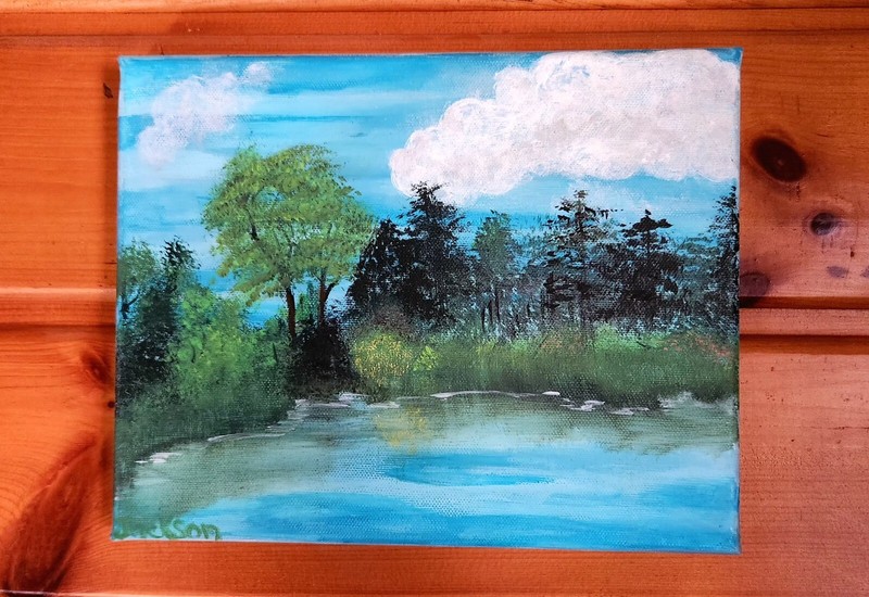 Original Acrylic 10x8 inch Canvas Landscape Trees Water Painting Signed gallery