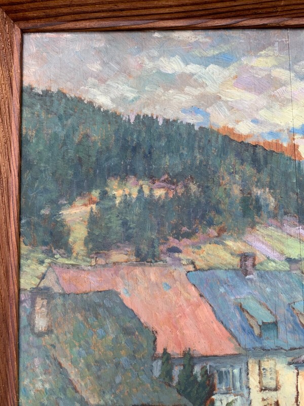 Oil Painting Impressionism Old Town Signed City View 1910 Wood 48x38cm gallery