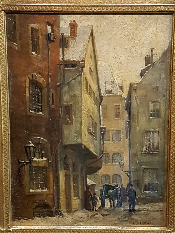 Impressionist Netherlands Nico Cevat 1884 _ 1955 Amsterdam Lane with Staffage