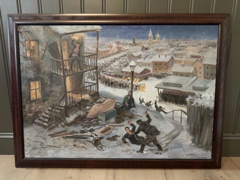 1934 Antique Kiev Oil Painting A. Alexandrov Signed Historical Revolution Study