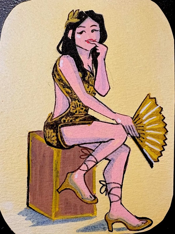 ACEO Original Pinup Golden Goddess Acrylic On Paper 2.5×3.5 by BrieMcDoodles