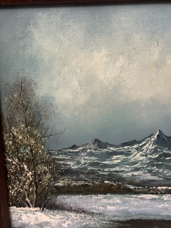 Vtg Original Oil Painting By Cobetti MCM “Winter Blanket” Snow Landscape COA gallery