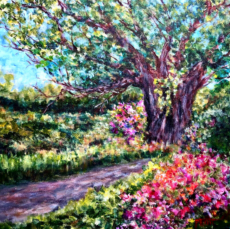 Colorful Flowers, Trees, Landscape, Acrylic Painting – ORIGINAL-IMPRESSIONIST