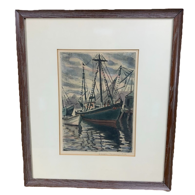 JOSEPH MARGULIES Original Vtg Framed & Signed “Harbor Scene” Watercolor On Paper