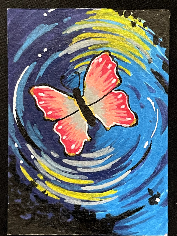 ACEO Original, Whimsy Butterfly Ripple Water, Mini Art Painting, by Annibbie
