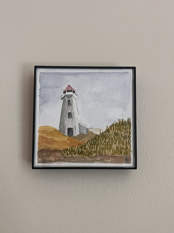 «Lighthouse» Watercolor Original 4×4” Framed 2026 K Fowler Art