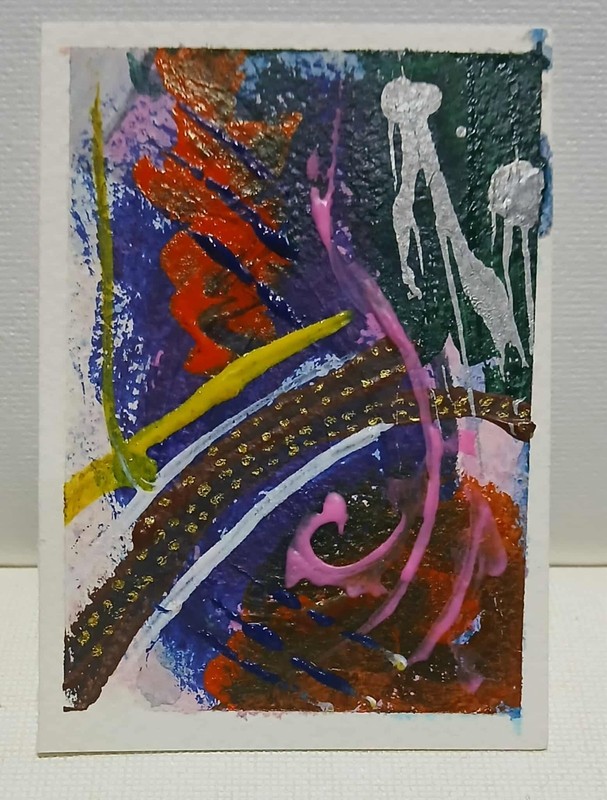 OOAK Abstract Acrylic ACEO • Textured Burst & Metallic Weep • Pigment Weather™ S