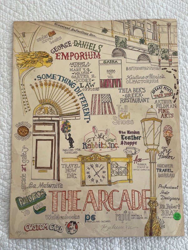 Vintage HAND PAINTED DRAWN ART 1983 Cleveland Arcade Signed Limited 104/500