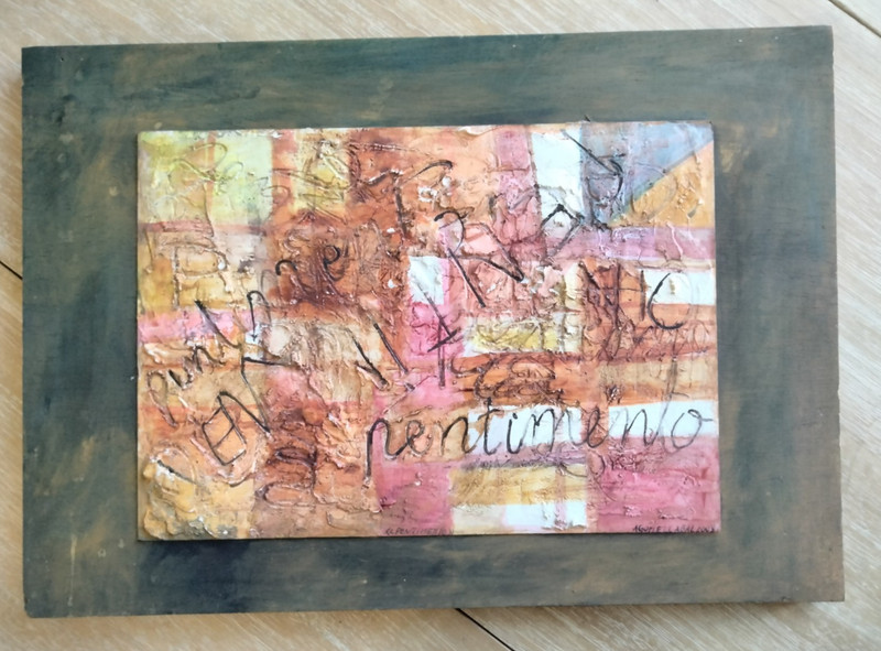 Mixed Media art on Plywood Pentiménto by Colombian Artist A. Gomez Cabal 2003