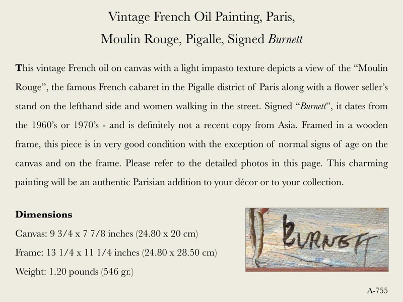 Vintage French Oil Painting, Paris, Moulin Rouge, Pigalle, Women, Signed Burnett gallery