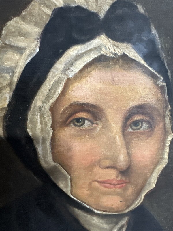 Very Early American Painting Of Woman In 1700-1800’s Dress gallery