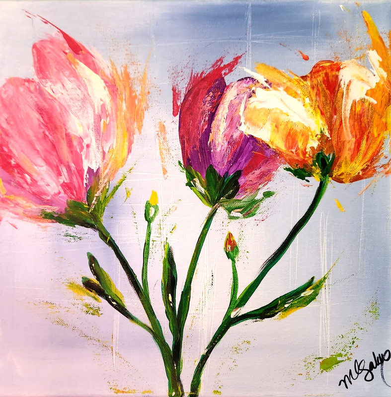 Modern Floral Painting 12×12 Original Colorful Flower Art by M Isaksen