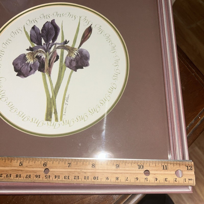 Iris Watercolor? Painting Art Purple 12”x 12” Wood Frame Matted Signed Picture gallery