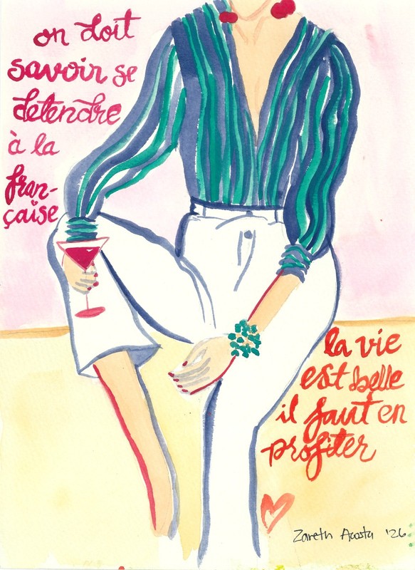 Original Watercolor Painting «à la francaise» By Zareth Acosta