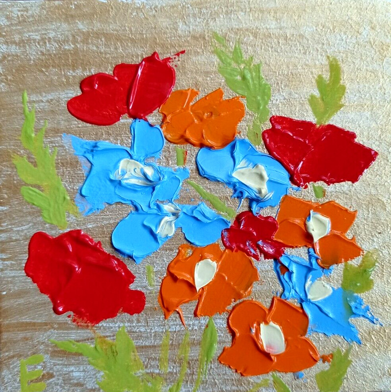 Original Artwork Flowers Oil Painting Abstraction Impasto 4 by 4 «