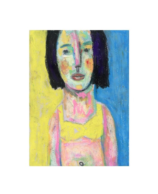 Figure Painting 5×7 Woman Yellow Bikini Oil Pastels Summer Season Art Miz Katie