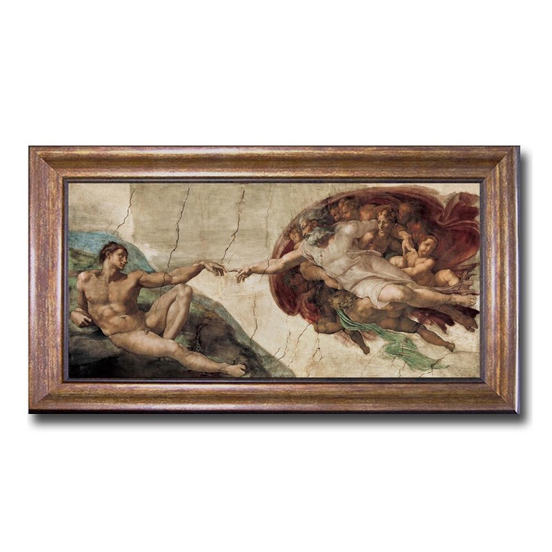 Bronze Framed Creation of Adam by Michelangelo Canvas Art (16 in x 28 in Framed)