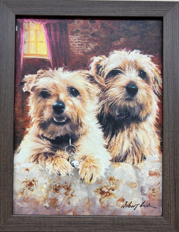 Robert Lui «Two Dogs» Plate Signed Impressionist Framed Giclee Art