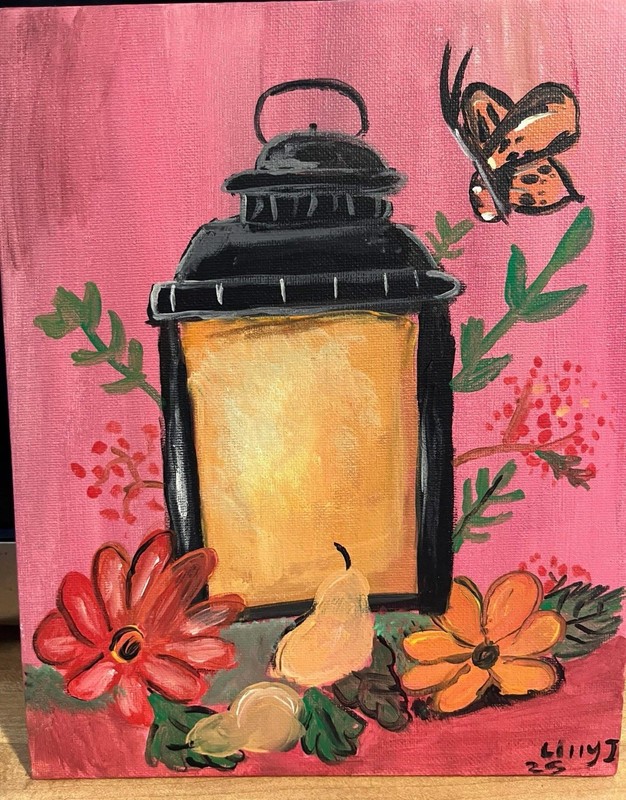 8×10 Canvas Panel Acrylic Painting “lantern” By Lilly 12- Original Artist- OOAK