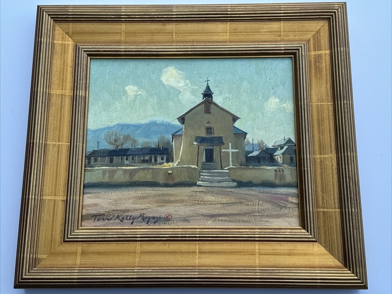TERRI MOYERS PAINTING AFTERNOON IN SAN JOSE MISSION CHURCH FAMOUS NEW MEXICO OIL gallery