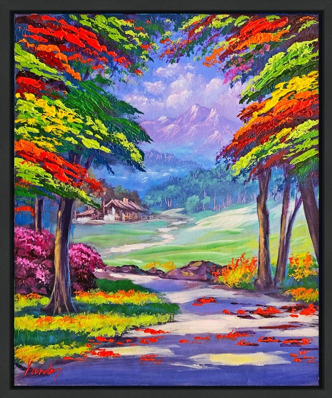 JANOS KARDOS «THE HOUSE IN THE WOODS» 2016 | ORIGINAL PAINTING | 27X23″ FRAMED