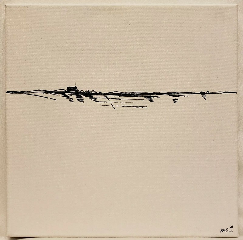 No.442 Original Abstract Minimal Landscape Drawing On Canvas By K.A.Davis
