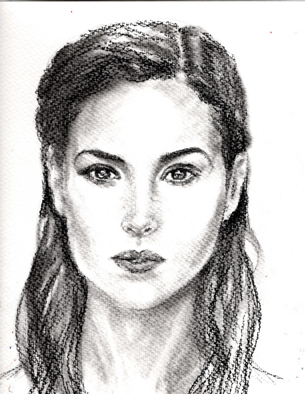 Original drawing, PORTRAIT OF WOMAN, graphite pencil, charcoal, signed
