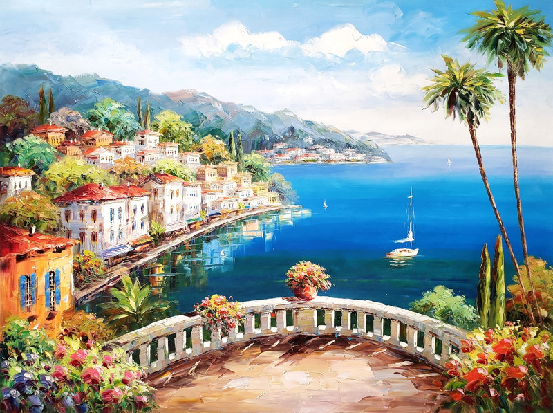 Mediterranean View, #6FMD-24, 36″x48″- 100% Hand painted Oil Painting on Canvas