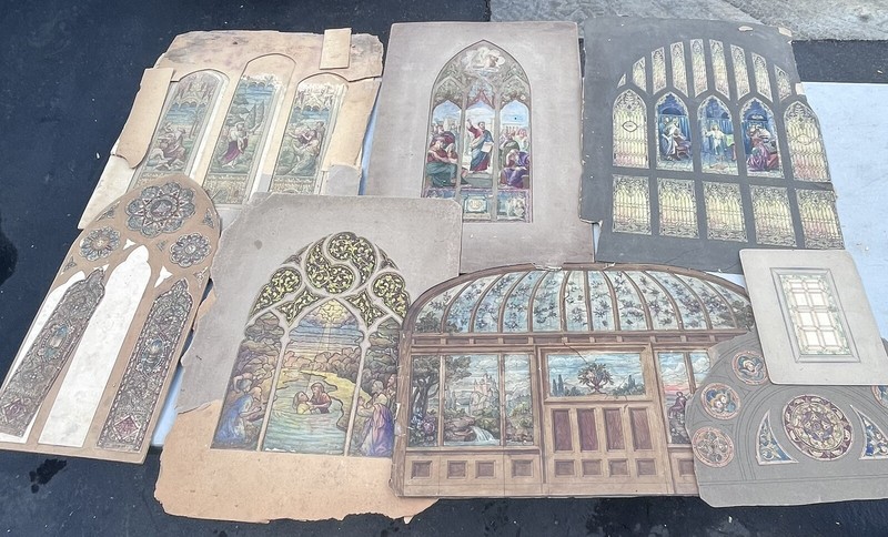 Antique Stained Glass Window Design Art Watercolor Painting Church Jesus Christ
