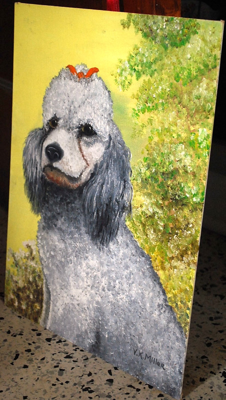Vtg GIRL POODLE DOG PORTRAIT Acrylic Painting On Board Signed 12 x 16 MCM 1970s gallery