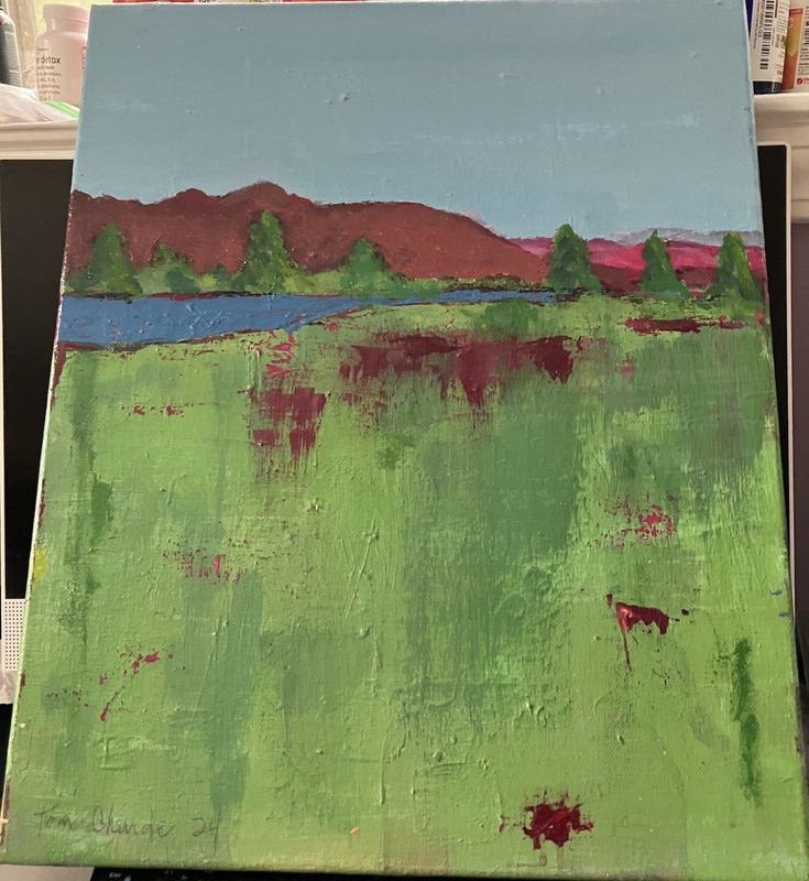 16 x 20 ACRYLIC PAINTING ON CANVAS( NEW RIVER) SIGNED TOM CHARDE SEALED
