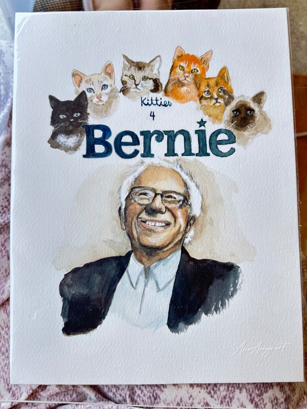 aceo original art watercolor poster Bernie sanders 9x12in original art