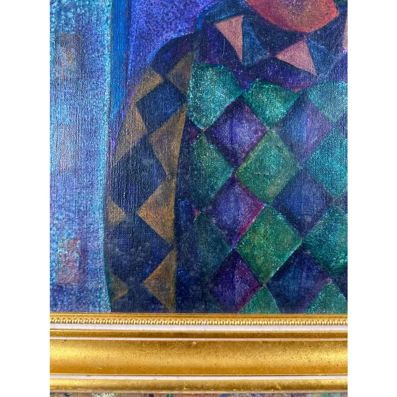 Israeli Artist Harlequin Painting C. 1950 gallery