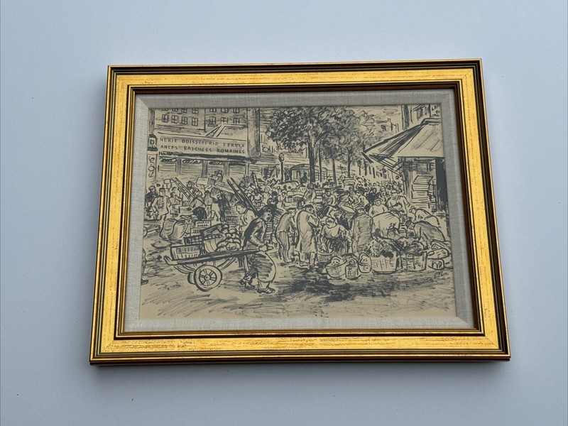 Jo Cain DRAWING WPA ARTIST FAMOUS REGIONALISM STREET SCENE BUSY URBAN LISTED