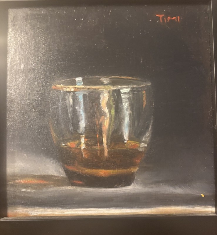 Timi Still Life Drink Glass Framed Signed Original Oil Painting 8×8