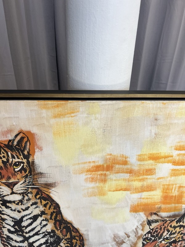 Vintage OIL PAINTING Leopard Mid Century Modern framed art TURNER WALL ACCESSORY gallery