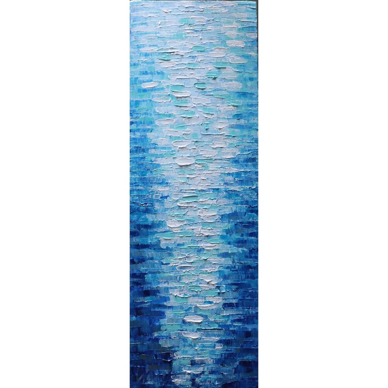 Blue Sky Ocean Waves Abstract Painting 10×30 Coastal Textured Art COA