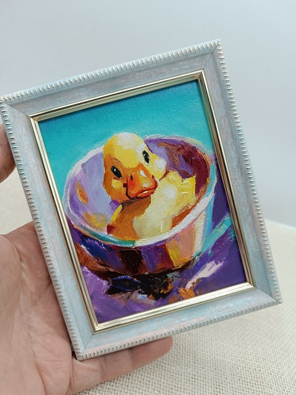 Original oil painting Duckling art animal duck painting 4x5 inches gallery