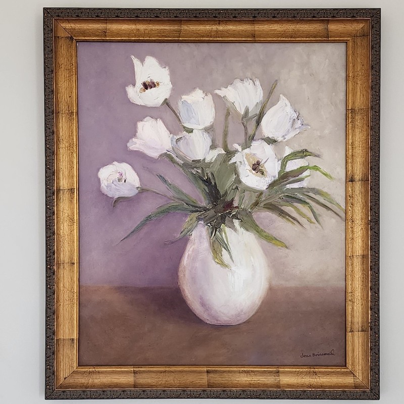 Jean Brinsmaid Original Oil Painting White Tulips Still Life Floral Signed Frame