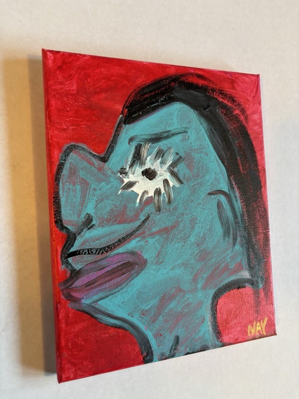 Blue In The Face portrait Original Figural Art Canvas Painting Red Background