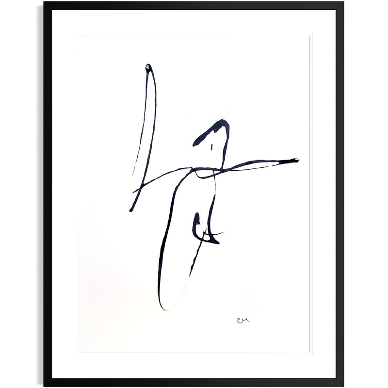 Original Black White 9×12 Acrylic Ink Abstract Minimalist Signed Home Decor Art