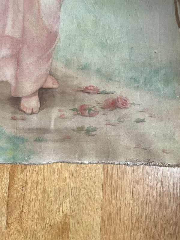 ANTIQUE WATERCOLOR ON CANVAS… BEAUTIFUL!!! SIGNED. SERENE AND HIGHLY UNUSUAL! gallery