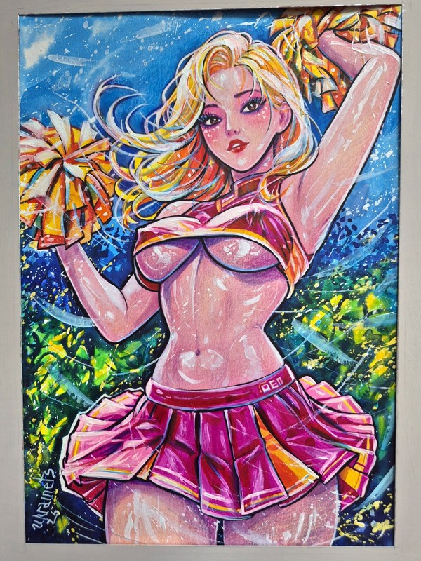 Original Cheerleader Anime Girl Painting A4 OOAK Handmade Woman Pin Up Art Sport gallery