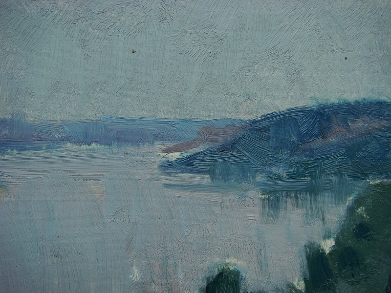 Ukrainian Soviet USSR Oil Painting impressionism landscape river sky clouds gallery