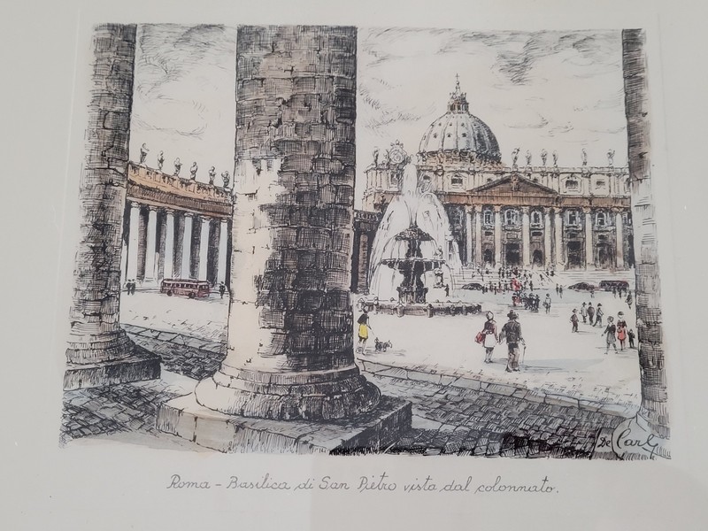 De Carly Signed Framed Watercolor Roma Basilica di San Pietro 15" x 11" Vintage gallery