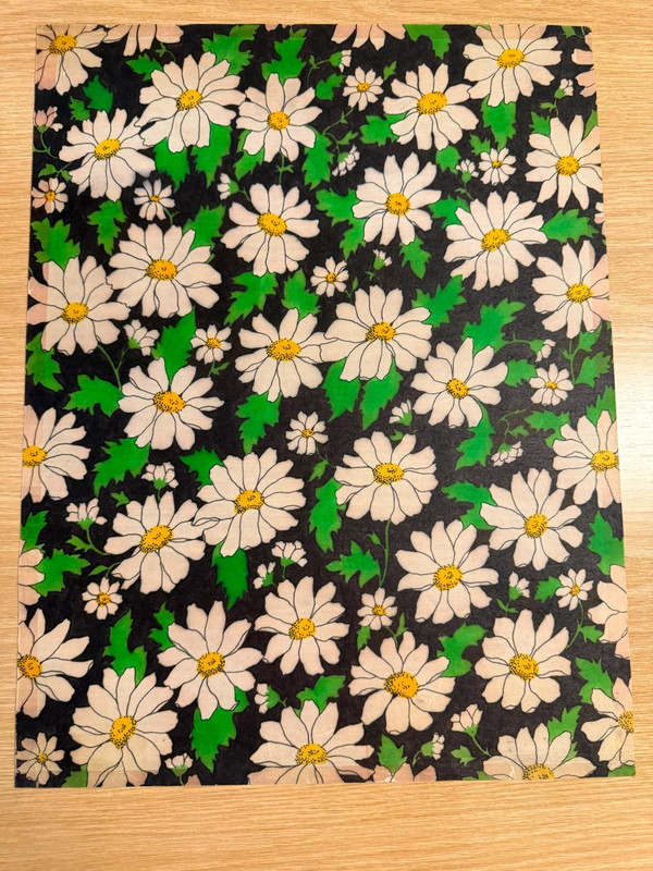 Original Gouache Textile Design Daisy Field on Black Ground Pattern Study
