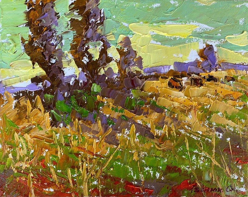 Oil Painting Shepherd Outside The Village A. Kalenyuk Original Art nKalen1368