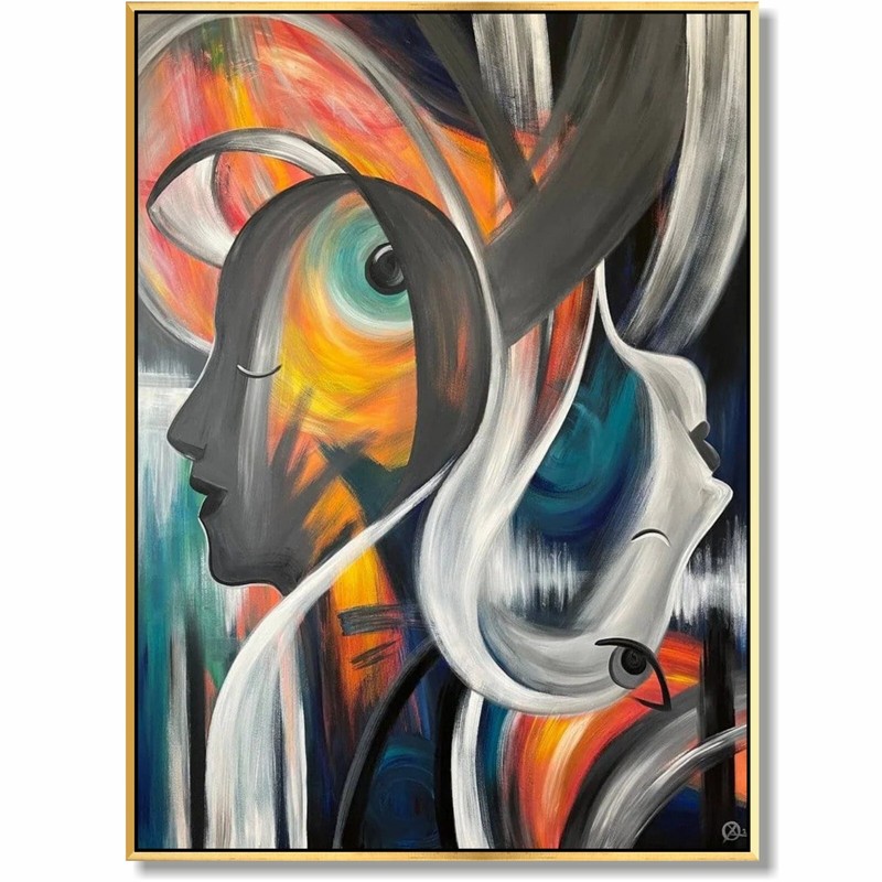 Large Figurative Art on Canvas: Abstract Faces Painting Modern Textured Wall Art