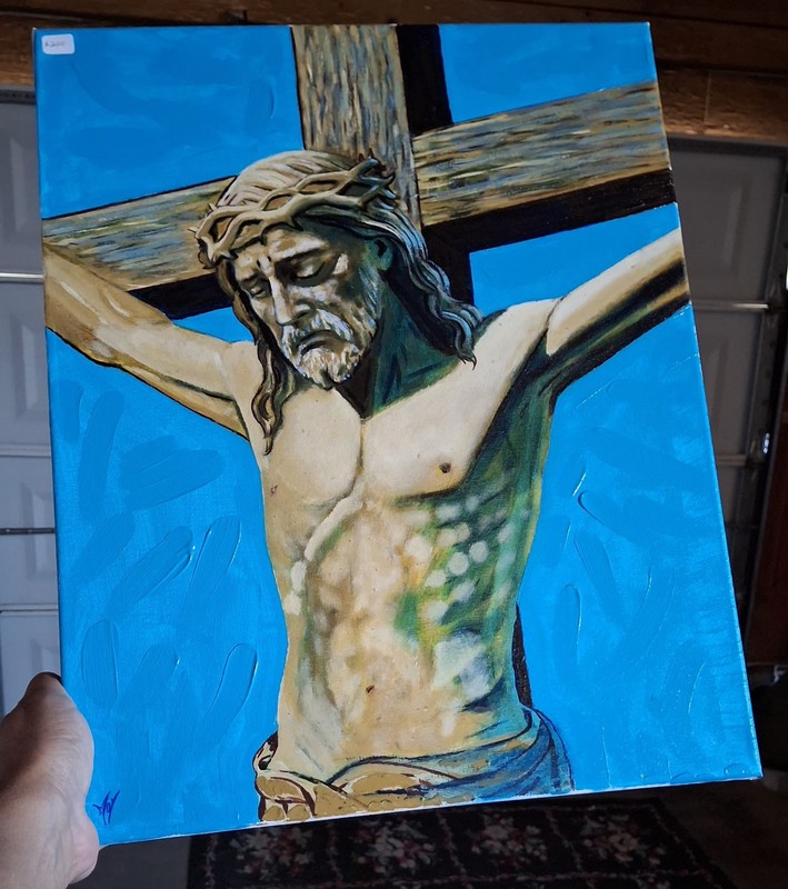Jesus Crucified Original Painting Cross Art Religious Wall Art , 16×20″ canvas